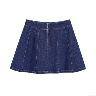 Women's Denim Mini Skirt High Waist A-Line Contrast Stitching Zipper Front Jean Skirt Streetwear Casual Dark Blue Polyester Blend Bottoms for Spring Summer