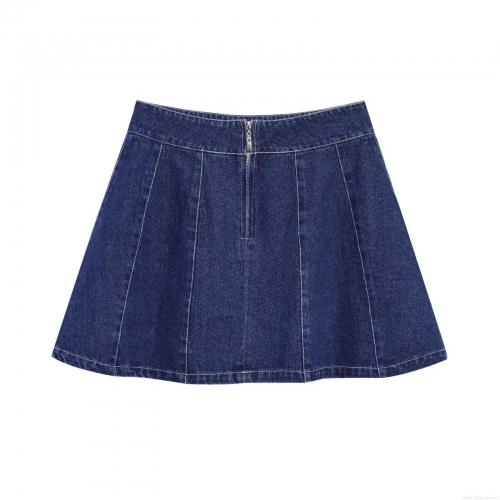 Women's Denim Mini Skirt High Waist A-Line Contrast Stitching Zipper Front Jean Skirt Streetwear Casual Dark Blue Polyester Blend Bottoms for Spring Summer