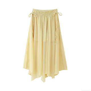 Women's Summer Chiffon A-Line Midi Skirt Elastic Drawstring High Waist Pleated Irregular Hem Flowy Skirt For Streetwear Travel