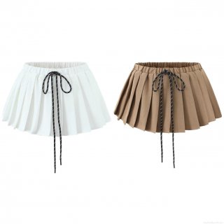 Women's Summer Pleated Mini Skirt Polyester Spandex A-Line Short Skirts With Drawstring Elastic High Waist Casual Streetwear Bottoms