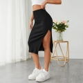 Women's High Waist Knitted Midi Skirt Elegant Side Slit Bodycon Ribbed Skirt Elastic Waist Slim Fit Casual Office Skirt for Women