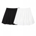 Summer Women's High Waist Pleated Mini Skirt 100% Polyester Solid Color Elastic Waistband Short Skirt Streetwear Casual Fashion Bottoms for Ladies