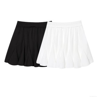 Summer Women's High Waist Pleated Mini Skirt 100% Polyester Solid Color Elastic Waistband Short Skirt Streetwear Casual Fashion Bottoms for Ladies
