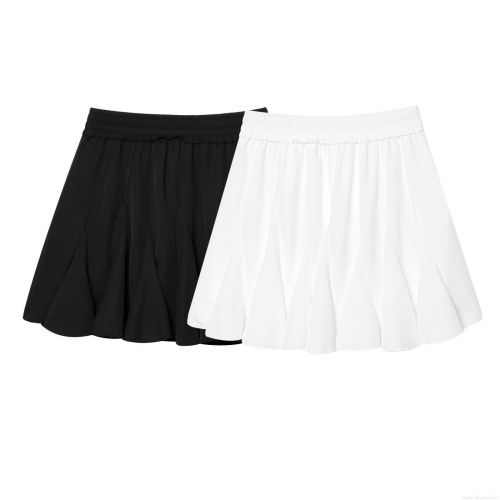 Summer Women's High Waist Pleated Mini Skirt 100% Polyester Solid Color Elastic Waistband Short Skirt Streetwear Casual Fashion Bottoms for Ladies