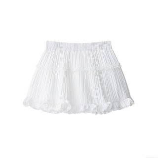 Women's Summer White Layered Cake Mini Skirt Pleated Lace Trim Polyester High Waist Ruffle Short Skirt For Casual Beach Streetwear Lady