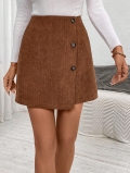 Women's High Waist Corduroy Mini Skirt Elegant A-Line Irregular Short Skirt With Decorative Buttons Casual Fall Winter Fashion Lady Daily Office Wear