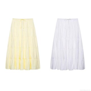 Women's Tiered Maxi Skirt High Waist Drawstring Cake Long Skirt Solid Color Breathable Streetwear Summer Bohemian Skirt For Women