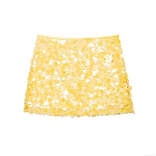 Women's Sexy Yellow Sequin Mini Skirt Shiny A-Line High Waist Short Skirt For Party Club Night Out Street Style Fashion Evening Skirt