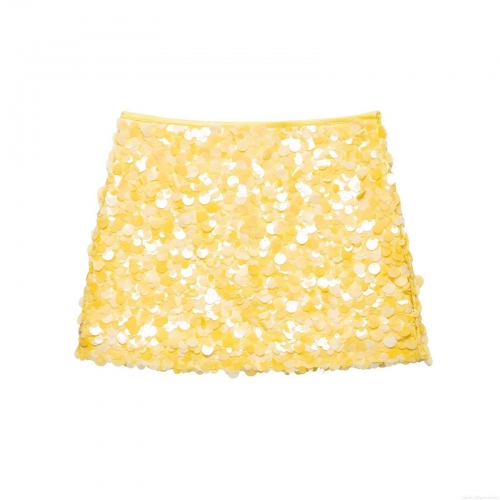 Women's Sexy Yellow Sequin Mini Skirt Shiny A-Line High Waist Short Skirt For Party Club Night Out Street Style Fashion Evening Skirt