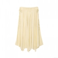 Summer Women's Irregular Chiffon Midi Skirt Solid Light Yellow Lace-up Elastic Waist Bow Patchwork A-line Casual Street Style Skirt