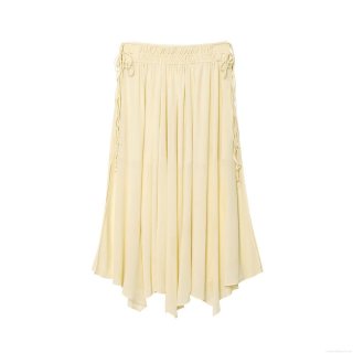 Summer Women's Irregular Chiffon Midi Skirt Solid Light Yellow Lace-up Elastic Waist Bow Patchwork A-line Casual Street Style Skirt
