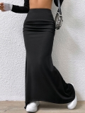 Women's High Waist Ruched Fishtail Maxi Skirt 95% Polyester 5% Elastane Slim Fit Drape Long Skirt For Daily Party Elegant Office Ladies Wear
