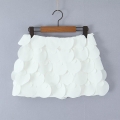 Women's White 3D Circular Scale Decor Mini Skirt-Pants High Waist A-Line Laser Cut Petal Applique Skirt For Party Club Streetwear Summer Fashion Skirt