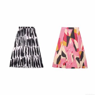 Women's A-Line Midi Skirt Polyester Contrast Ink Print High Elastic Waist Abstract Geometric Pattern Street Style Summer Bottoms For Women