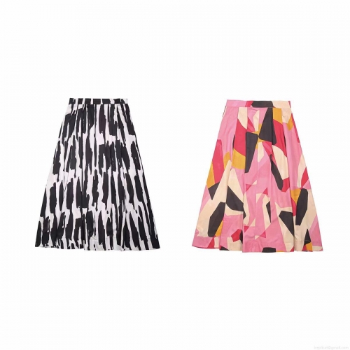 Women's A-Line Midi Skirt Polyester Contrast Ink Print High Elastic Waist Abstract Geometric Pattern Street Style Summer Bottoms For Women