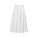 Women's High Waist Midi Skirt Solid Color Polyester Elastic Waist A-Line Skirt Casual Streetwear Summer Skirt for Women