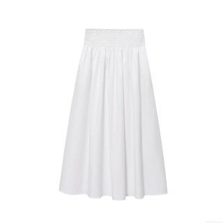 Women's High Waist Midi Skirt Solid Color Polyester Elastic Waist A-Line Skirt Casual Streetwear Summer Skirt for Women