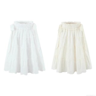 Women Summer High Waist Eyelet Embroidery Cotton Skirt Bohemian Tiered Ruffle Hem A-Line Midi Skirts Elegant Floral Lace Hollow Out Patchwork Skirt Women Vacation