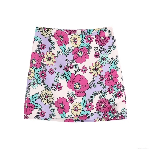 Women's Floral Print Mini Skirt Summer High Waist Wrap Hip Hugging A-Line Short Skirt 100% Polyester Vintage Flower Street Style Skirt for Vacation Daily Wear Women