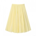 Women High Waist A-Line Pleated Mid-Length Skirt Casual Solid Color Loose Swing Umbrella Skirt Elegant Streetwear Polyester Bottoms