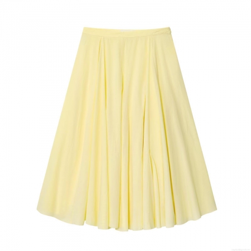 Women High Waist A-Line Pleated Mid-Length Skirt Casual Solid Color Loose Swing Umbrella Skirt Elegant Streetwear Polyester Bottoms
