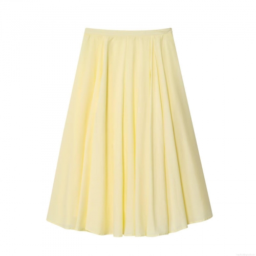 Women High Waist Pleated Midi Skirt Solid Color A-Line Large Swing Skirt With Side Invisible Zipper Polyester Casual Streetwear Skirt For Ladies
