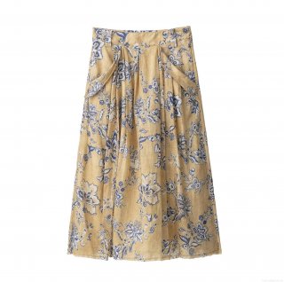Women's Retro Floral Print Midi Skirt High Waist A-Line Skirt With Pockets Vintage Casual Boho Style Skirts For Women Streetwear