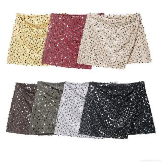 Women's Sparkling Sequin Mini Skirt High Waisted Glitter Irregular Wrap A-Line Bodycon Skirts for Party Clubwear Night Out
