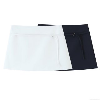 Women's Minimalist European Style Solid Color Mini Skirt With Belt Mid Waist Polyester Blend Short Skirts For Street Daily Casual Wear
