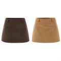 Women's Retro Corduroy A-Line Mini Skirt High Waist 100% Polyester Short Skirt with Pockets Streetwear Fashion Bottoms Brown Camel