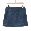 Women's Autumn Winter Textured Mini Skirt High Waist Bodycon Denim Style Tweed Hip Hugging Pencil Skirt With Metal Zipper Street Fashion Ladies