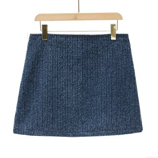 Women's Autumn Winter Textured Mini Skirt High Waist Bodycon Denim Style Tweed Hip Hugging Pencil Skirt With Metal Zipper Street Fashion Ladies