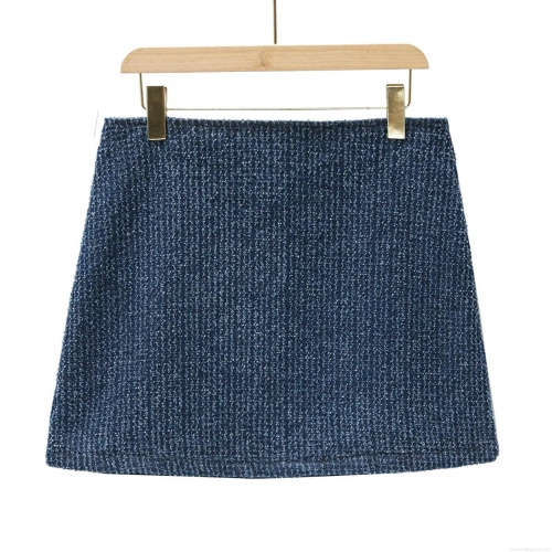 Women's Autumn Winter Textured Mini Skirt High Waist Bodycon Denim Style Tweed Hip Hugging Pencil Skirt With Metal Zipper Street Fashion Ladies