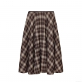 Retro Brown Tartan Plaid A-Line Midi Skirt For Women High Waist Patchwork Streetwear Autumn Casual Polyester Skirt With Leather Trim