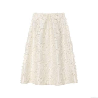 Elegant Women Midi Skirt Tassel Feather Textured Fabric A-Line Umbrella Skirt High Waist Street Style For Party Casual Fashion Creamy White Skirt