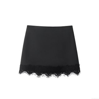 Women's Sexy High Waist Mini Skirt With Eyelash Lace Trim Elegant Solid Color Polyester Stitching Short Skirt For Daily Wear Streetwear Party
