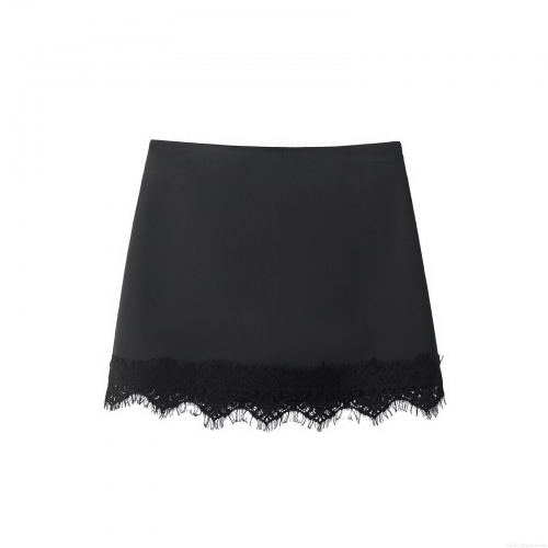 Women's Sexy High Waist Mini Skirt With Eyelash Lace Trim Elegant Solid Color Polyester Stitching Short Skirt For Daily Wear Streetwear Party