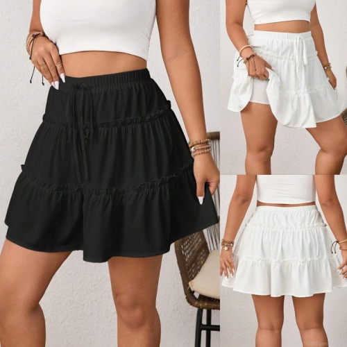 Women's Sweet Tiered Ruffle Mini Skirt High Waist Adjustable Drawstring A-Line Cake Skirt With Built-in Safety Shorts Polyester Spandex Casual Summer Bottoms