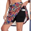 Plus Size Women's High Waisted Athletic Skorts With Phone Pockets Polyester Spandex Drawstring Tennis Running Skirts Floral Polka Dot Geometric Print Fake Two-Piece Mini Skirts