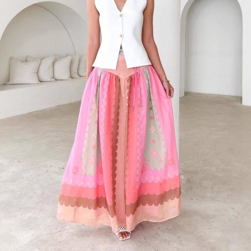 Women's Bohemian Floral Print Maxi Skirt High Waist A-Line Swing Skirts For Seaside Holiday Beach Ethnic Style Long Skirts
