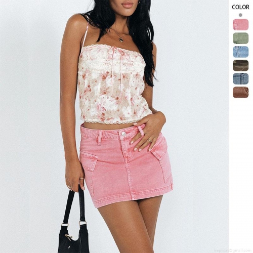 Women's Y2K Cargo Denim Mini Skirt High Waist Washed Distressed Bodycon Skirt With Multi-Pockets Streetwear Fashion Sexy Denim Bottoms