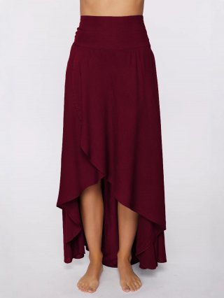 Women's Casual High Waist Irregular High-Low Maxi Skirt Solid Color Flowy Woven Long Skirt for Summer Beach Vacation Boho Style