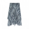 Women's Casual Plaid Midi Skirt Pearl Chiffon Asymmetric Layered Ruffle Hem Skirt Elegant High Waist A-Line Checked Skirt For Women Daily Wear