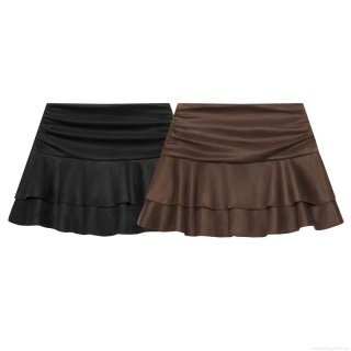 Women's Tiered Mini Skirt Skort High Waist Double Layer Ruffle Pleated Polyester Satin Bottoms With Inner Shorts Daily Party Club Sexy Chic Y2K Fashion