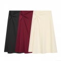 Women's Elegant A-Line Midi Skirt Twisted Roma Fabric Side Twist Knot Solid Color High Waist Skirt For Office Daily Wear Minimalist Comfy Skirt