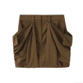 Women's Casual Cargo Mini Skirt With Large Side Pockets High Waist Cotton Twill A-Line Short Skirt Solid Color Streetwear Camel Brown