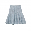Women's Gingham A-Line Midi Skirt Sweet Blue Plaid High Waist Elastic Swing Skirt Patchwork Seersucker Skirt for Teenagers Ladies