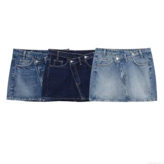 Women's Fashion Irregular Asymmetric Waist Denim Mini Skirt High Waisted Washed A-Line Jean Short Skirt Casual Streetwear Bottoms