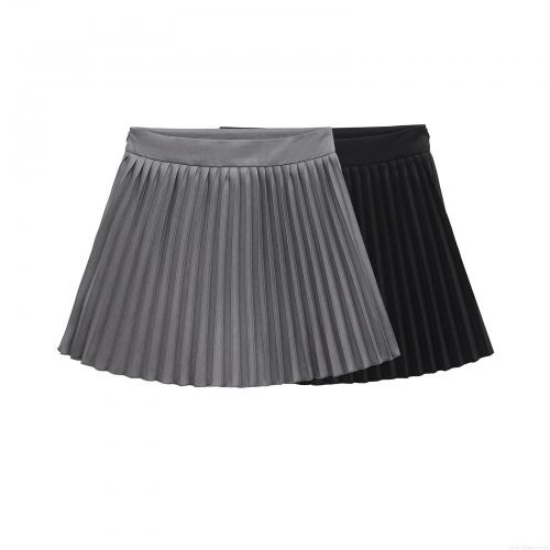 Women's High Waist Pleated Skirt Preppy Style Solid Color A-Line Skort With Inner Lining Polyester Spandex School Uniform Skirt Casual Mini Skirt