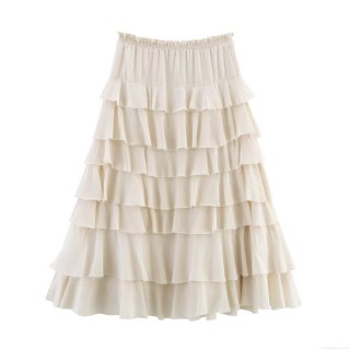 Women's Summer Sweet Elegant Tiered Ruffle Cake Skirt High Elastic Waist Midi A-Line Skirt Polyester Spandex Solid Color Patchwork Long Skirt For Women Daily Vacation